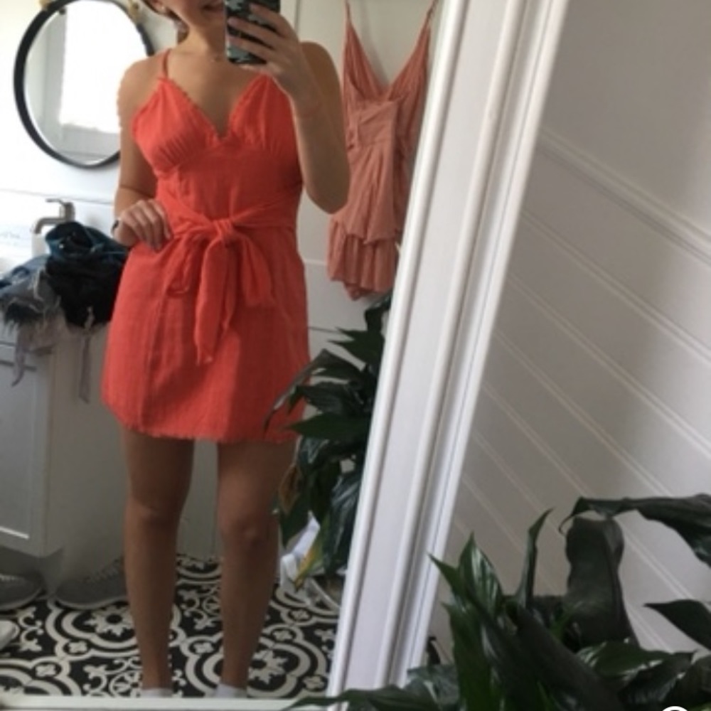 Coral Tie Waist Dress